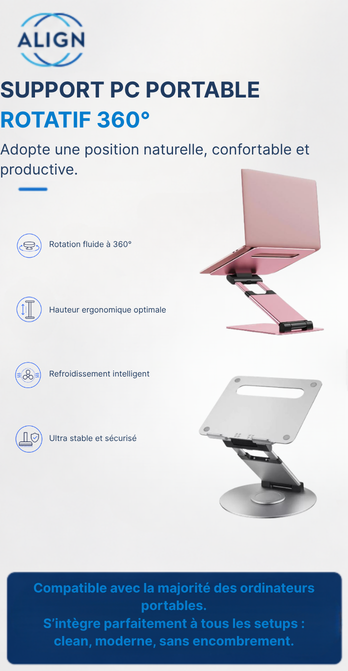 Support PC portable rotatif 360° – Travaille mieux, sans douleurs.